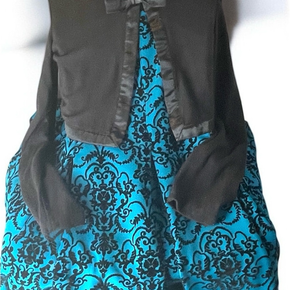 Girls Size 14 Black and Teal Dress with Sweater Jacket Velvet Toile Burnout